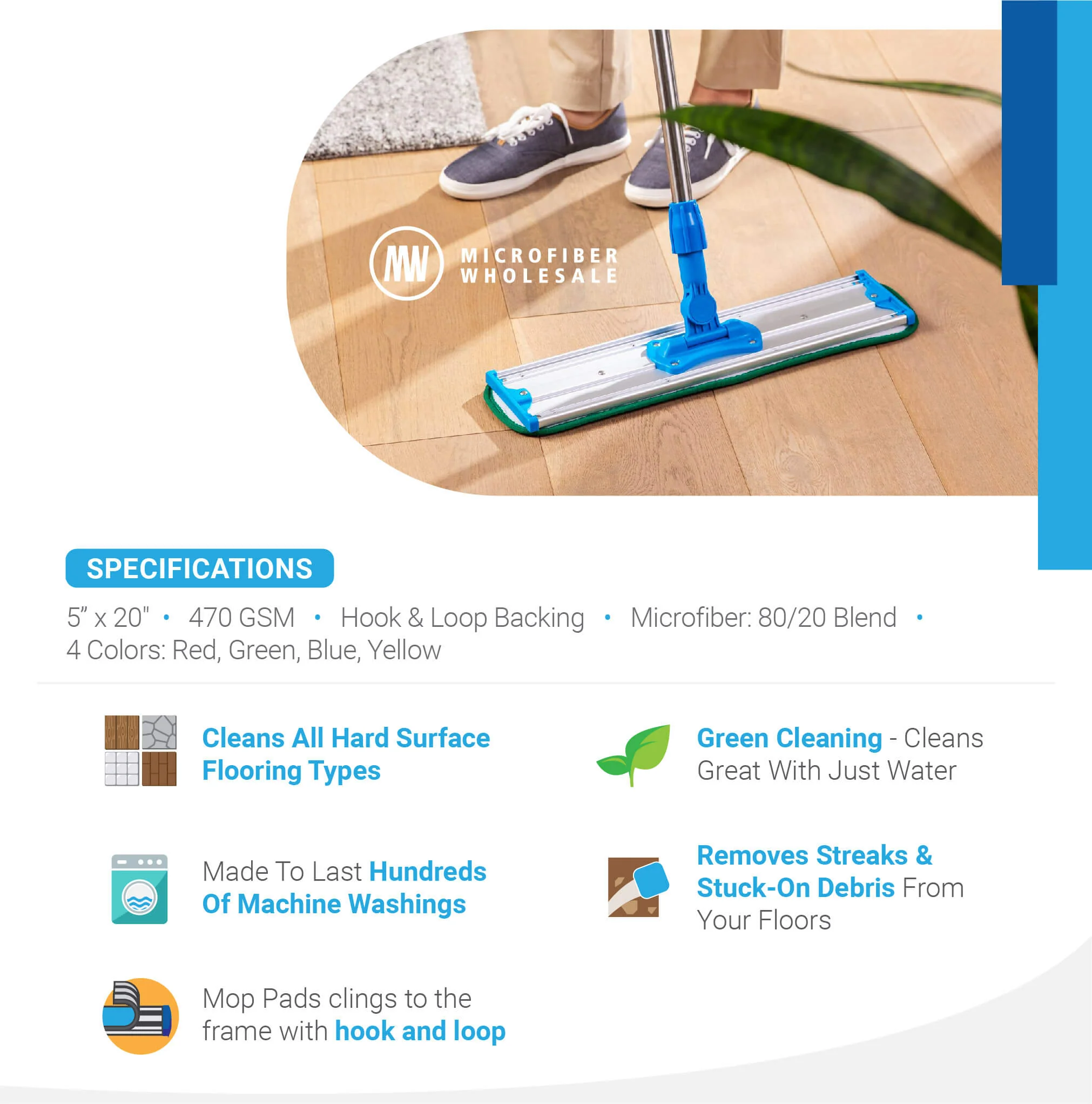 18" Color-Coded Microfiber Wet Mop Pads - Pack of 3 - Imagen 2