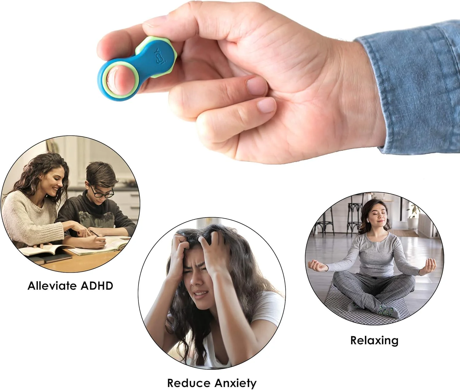 Yogi Juguete antiestrés, Fidget Spinners para adultos, alivio de la ansiedad, perfecto para TDAH, TDA y autismo, juguetes antiestrés silenciosos para adultos y niños, cinco tamaños de anillos - Océano - Imagen 4