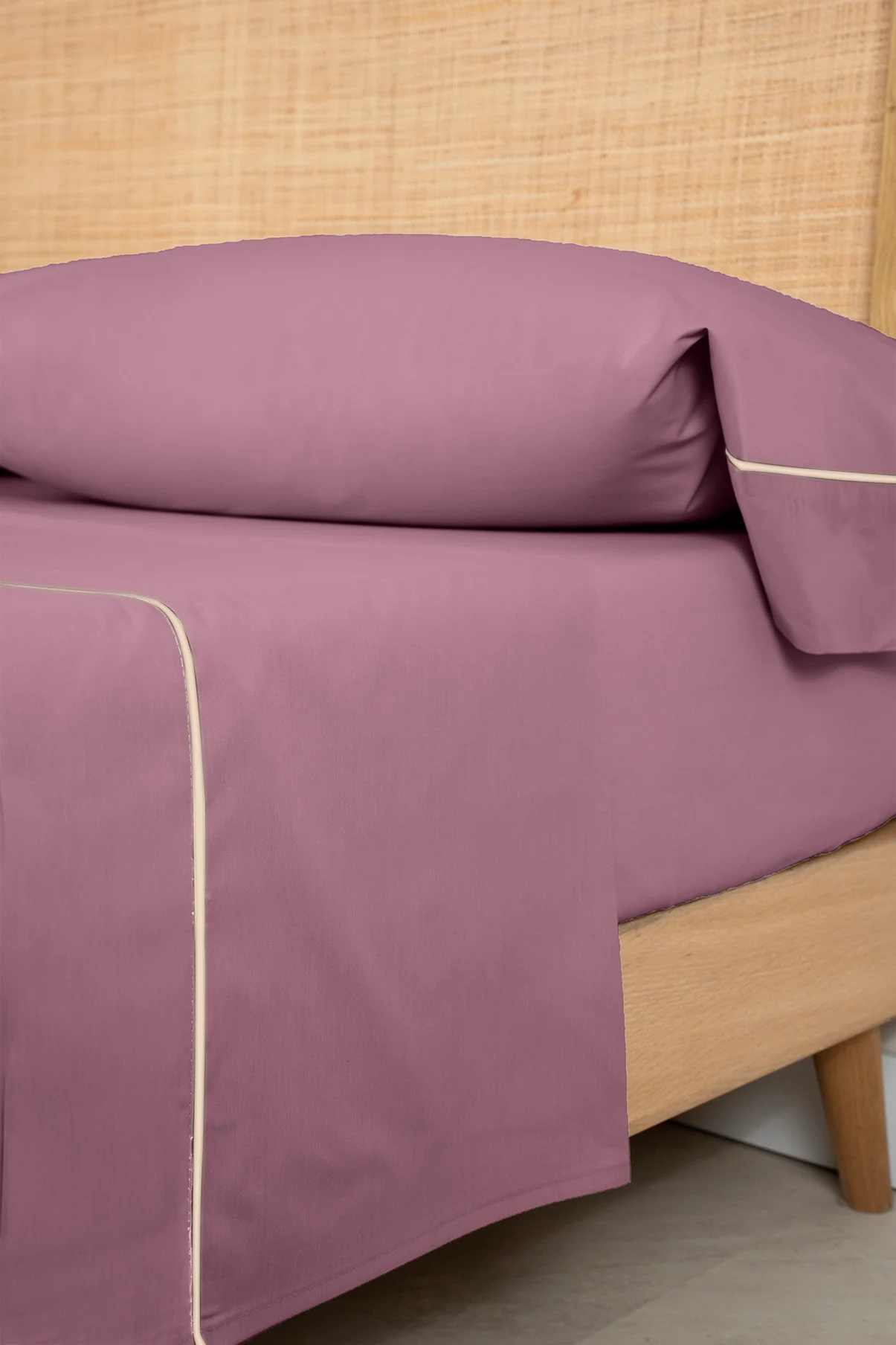 Juego de Sábanas Algodón Percal con Vivo Morado Seco - Imagen 3